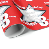 男の子の一流の年齢3はあなたの写真の星パターンを加えます ラッピングペーパー (ロールコーナー)