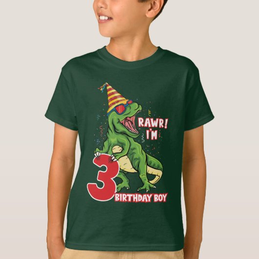 男の子の三番目の誕生日の恐竜 Tシャツ (正面)