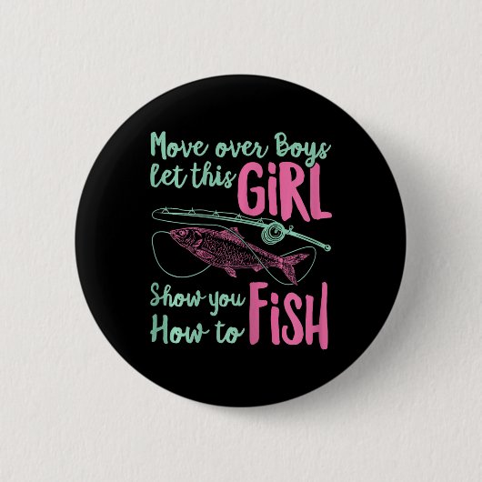男の子の上に移動この女の子に魚の方法を見せさせる 缶バッジ (正面)