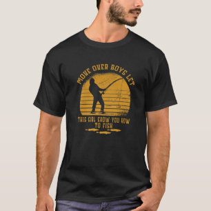 男の子の上に移動この女の子に魚の方法を見せさせる Tシャツ