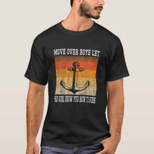 男の子の上に移動この女の子に魚の方法を見せさせる Tシャツ