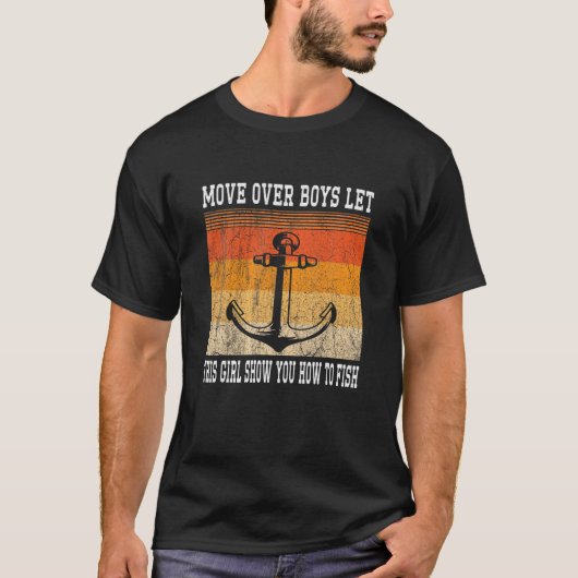 男の子の上に移動この女の子に魚の方法を見せさせる Tシャツ (正面)