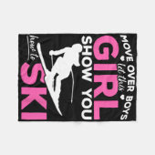 男の子の上を移動するスキーの女の子があなたを見せる フリースブランケット (正面(横))