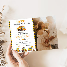 男の子の下の建築赤ちゃんシャワーパーティー写真 招待状