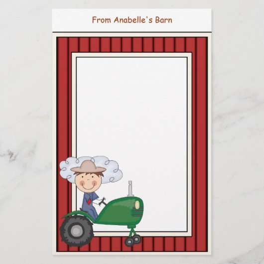 男の子の乗馬のトラクターの納屋フレームは筆記用紙をからかいます 便箋 (正面)