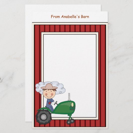 男の子の乗馬のトラクターの納屋フレームは筆記用紙をからかいます 便箋 (正面/裏面)