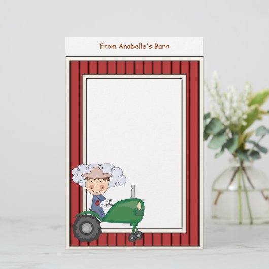 男の子の乗馬のトラクターの納屋フレームは筆記用紙をからかいます 便箋 (スタンド正面)