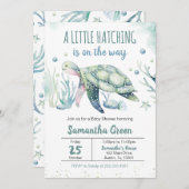 男の子の亀の赤ちゃんシャワー 招待状 (正面/裏面)