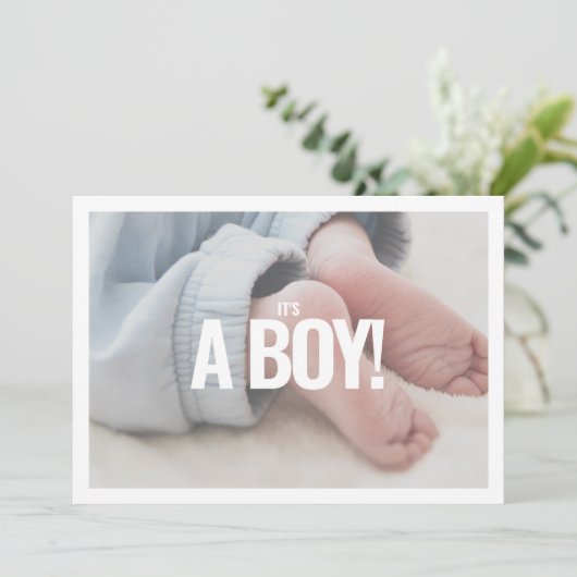 男の子の写真のメモリ赤ちゃんシャワーカード。 招待状 (スタンド正面)