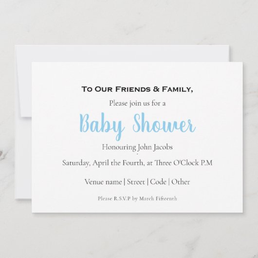 男の子の写真のメモリ赤ちゃんシャワーカード。 招待状 (裏面)