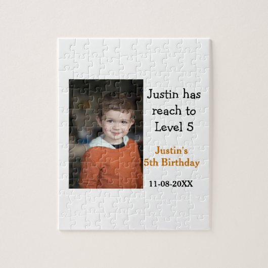 男の子の写真の名前の日付で5歳の誕生日ゲモダンーム ジグソーパズル (縦)