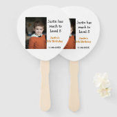 男の子の写真の名前の日付で5歳の誕生日ゲモダンーム ハンドファン (正面&裏面)