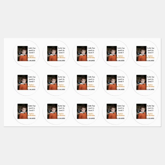 男の子の写真の名前の日付で5歳の誕生日ゲモダンーム ラベル (シート)