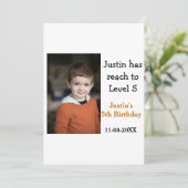 男の子の写真の名前の日付で5歳の誕生日ゲモダンーム 招待状 (スタンド正面)