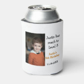 男の子の写真の名前の日付で5歳の誕生日ゲモダンーム 缶クーラー (缶裏面)