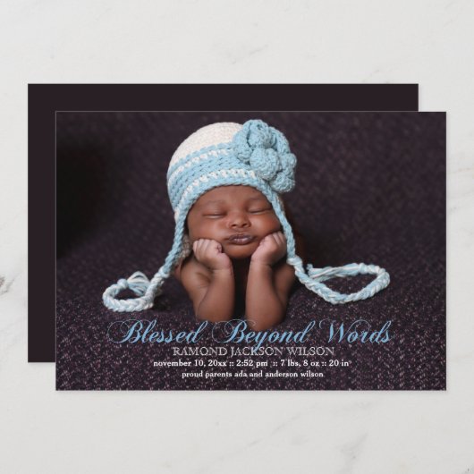 男の子の写真の誕生の発表と賛美される 案内状 (正面/裏面)