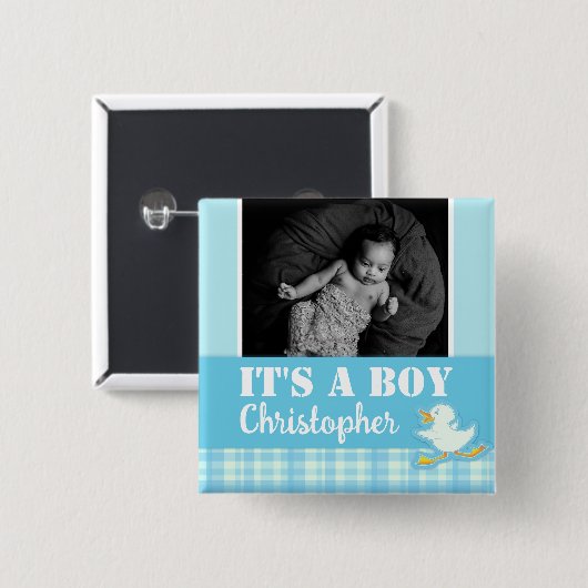 男の子の写真生まれたばかりので青いバッジだ 缶バッジ (正面&裏面)