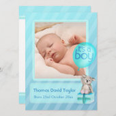 男の子の写真生まれたばかりのベビー告知カード 案内状 (正面/裏面)