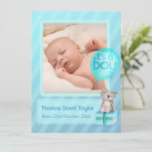 男の子の写真生まれたばかりのベビー告知カード 案内状 (スタンド正面)