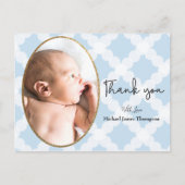 男の子の写真 青いベイビーシャワー 感謝 ポストカード (正面)