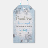 男の子の冬の編集可能スノーフレークメッセージカード ギフトタグ (正面)