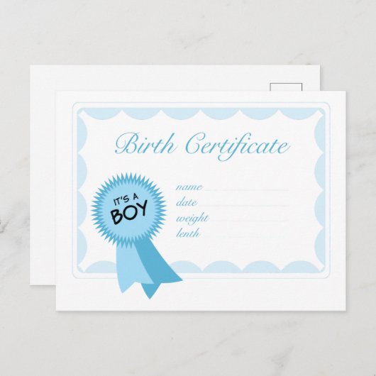 男の子の出生証明書 ポストカード (正面/裏面)