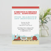 男の子の列車の誕生会のテーマの招待状 招待状 (スタンド正面)