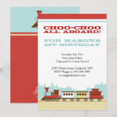 男の子の列車の誕生会のテーマの招待状 招待状 (正面/裏面)