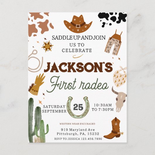 男の子の初めてのロデオカウボーイ1歳誕生日 ポストカード (正面)