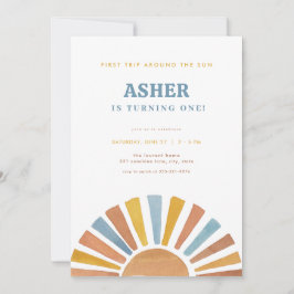 男の子の初めての太陽一周誕生日パーティーへの招待 招待状
