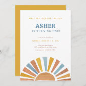 男の子の初めての太陽一周誕生日パーティーへの招待 招待状 (正面/裏面)