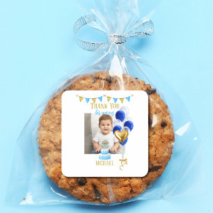 男の子の初めての誕生日写真 青 ゴールド風船 可愛い スクエアシール