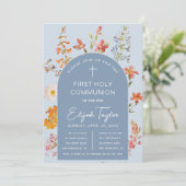 男の子の初聖体拝領  青いアーチの野生の花 花 招待状 (スタンド正面)