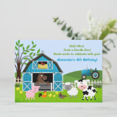 男の子の動物園の農場の動物の誕生日招待状 招待状 (スタンド正面)