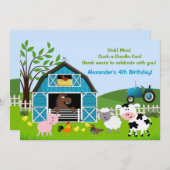 男の子の動物園の農場の動物の誕生日招待状 招待状 (正面/裏面)