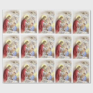 男の子の包装紙のための最初聖餐式 ラッピングペーパー