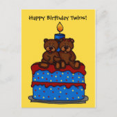 男の子の双子のお誕生日ケーキ ポストカード (正面)