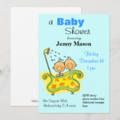 男の子の双子のベビーシャワー 招待状 (正面/裏面)