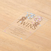 男の子の双子はバルーンを持つ赤ちゃんシャワー アクリル招待状 (レイダウン)