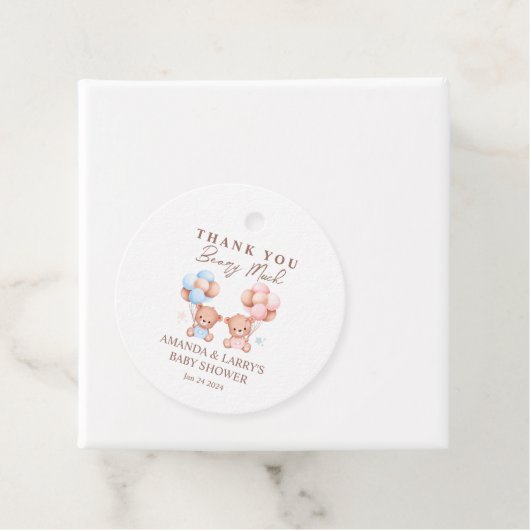 男の子の双子テディベア赤ちゃんシャワー フェイバータグ (インサイチュ)