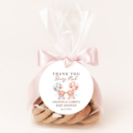 男の子の双子テディベア赤ちゃんシャワー フェイバータグ