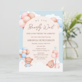 男の子の双子テディベア赤ちゃんシャワー 招待状 (スタンド正面)