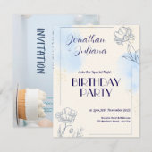 男の子の双子1歳の誕生日招待状 招待状 (正面/裏面)