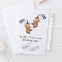 男の子の双子 – クマパーティー帽子 – 合同誕生日