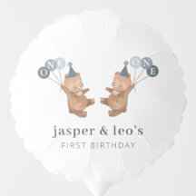 男の子の双子 – クマパーティー帽子 – 1歳の誕生日