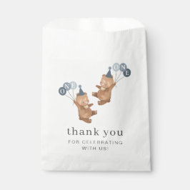 男の子の双子 – クマパーティー帽子 – 1歳の誕生日 フェイバーバッグ