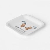 男の子の双子 – クマパーティー帽子 – 1歳の誕生日 ペーパープレート (傾斜あり)