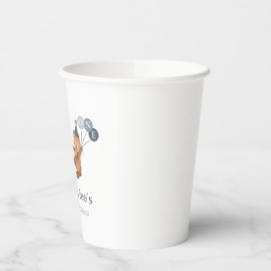 男の子の双子 – クマパーティー帽子 – 1歳の誕生日 紙コップ (左)