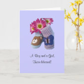 男の子の双子：2倍賛美 カード (黄色い花)