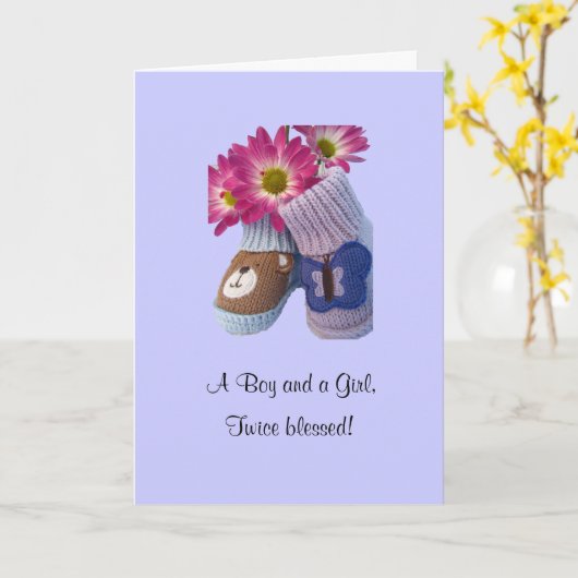 男の子の双子：2倍賛美 カード (黄色い花)